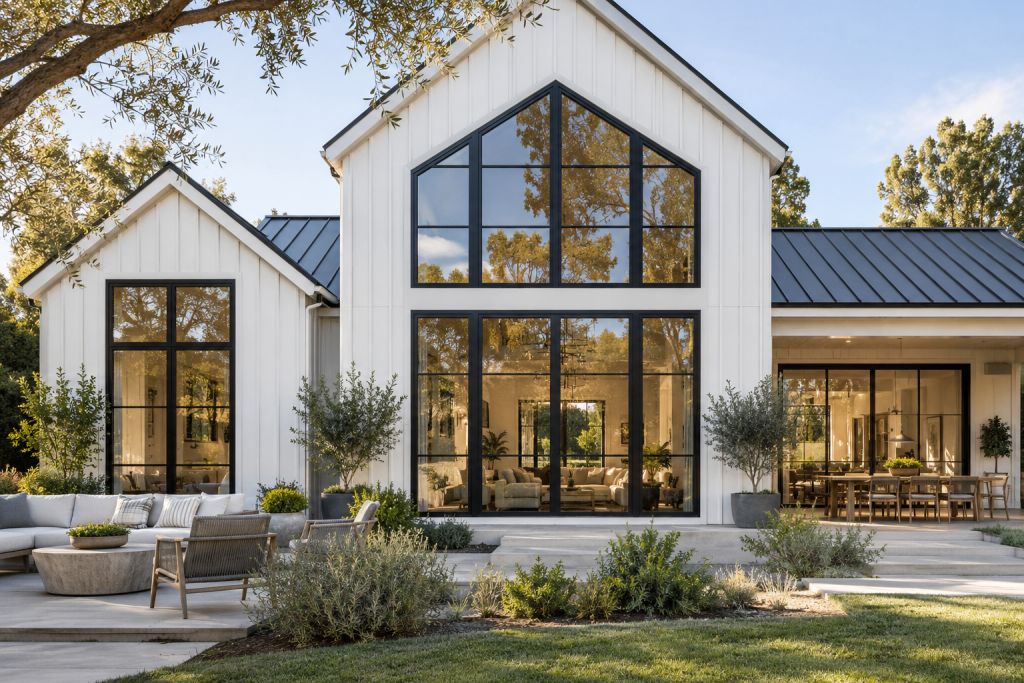 Black Windows on Board-and-Batten Siding